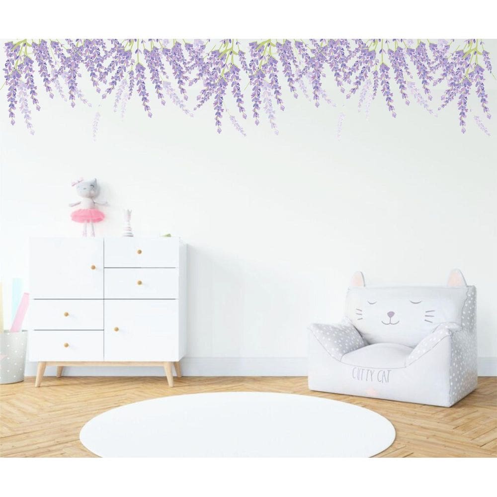 Adesivo De Parede Florais Jardim Lavanda Folhagens