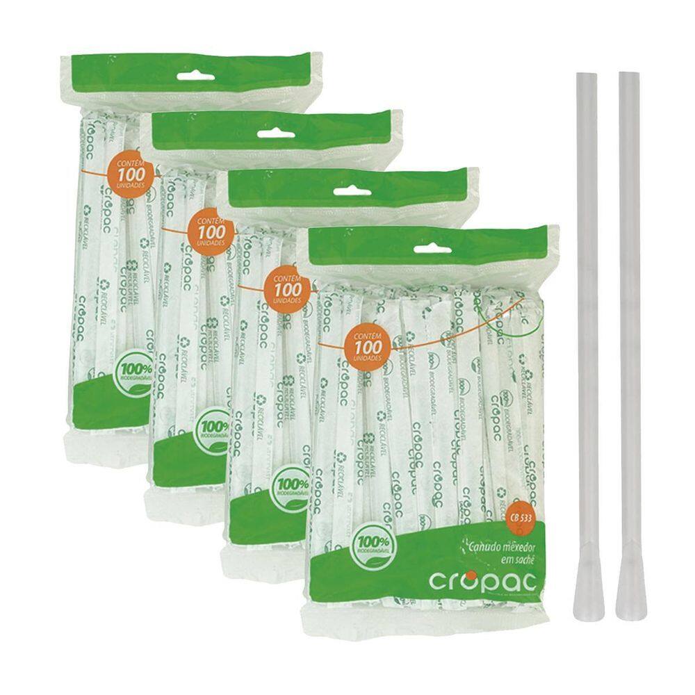 Canudo Mexedor Drink C/400 Biodegradavel Colher Sache Cropac