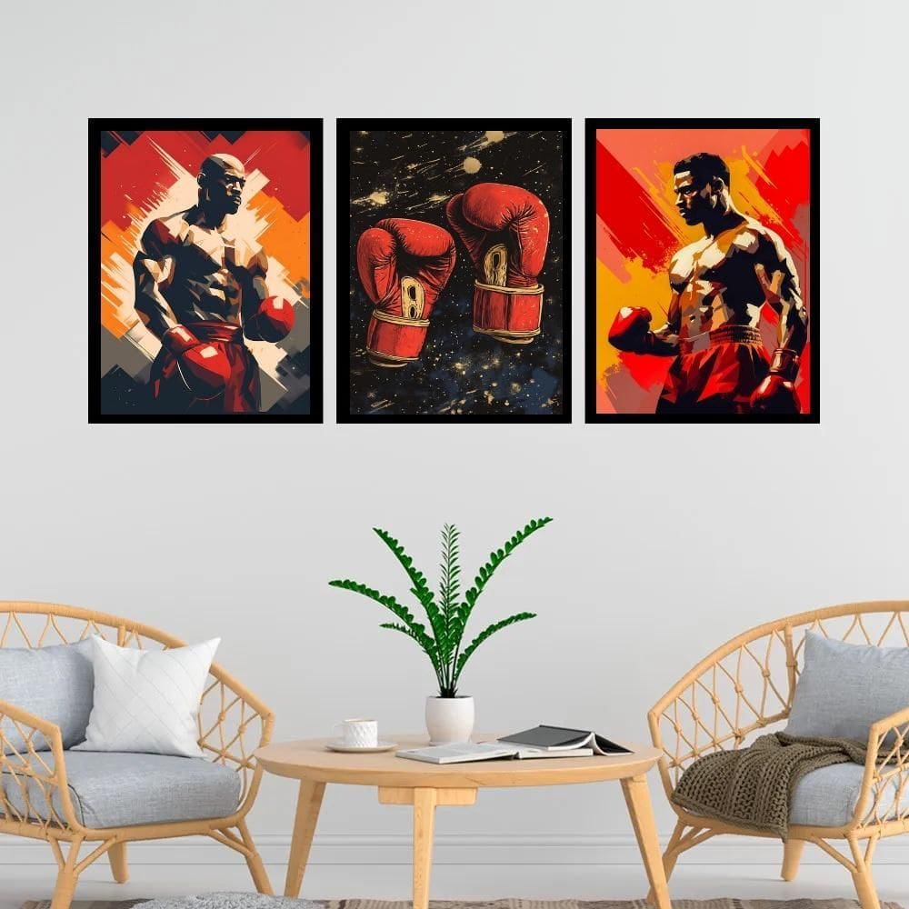 Kit 3 Quadros Decorativos Artes Boxe 24X18Cm