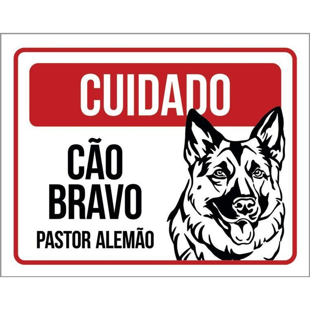 Placa Cuidado Cão Cachorro Bravo Pastor Alemão 36X46