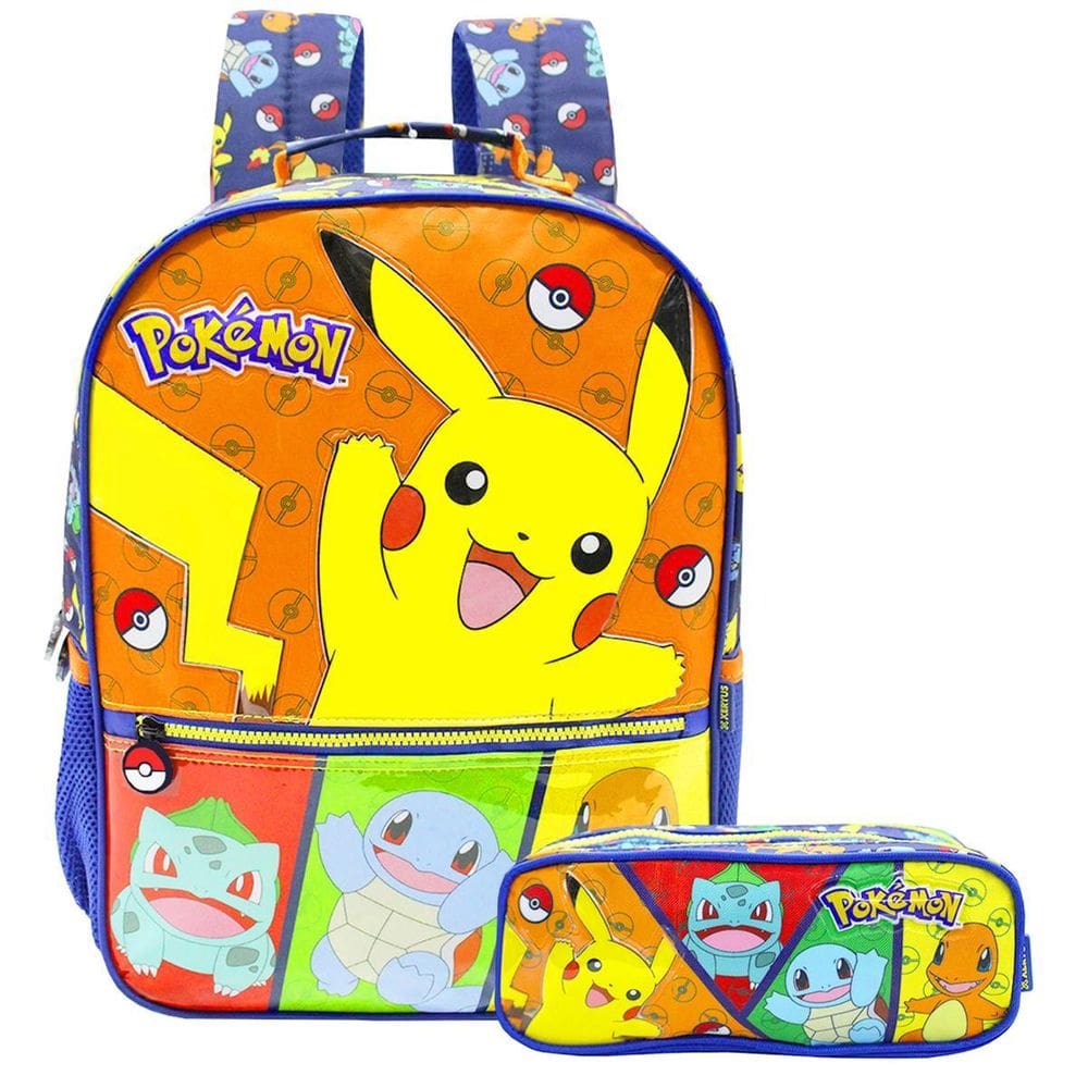 Mochila Pokémon Alças Infantil Com Estojo Triplo Kit Escolar