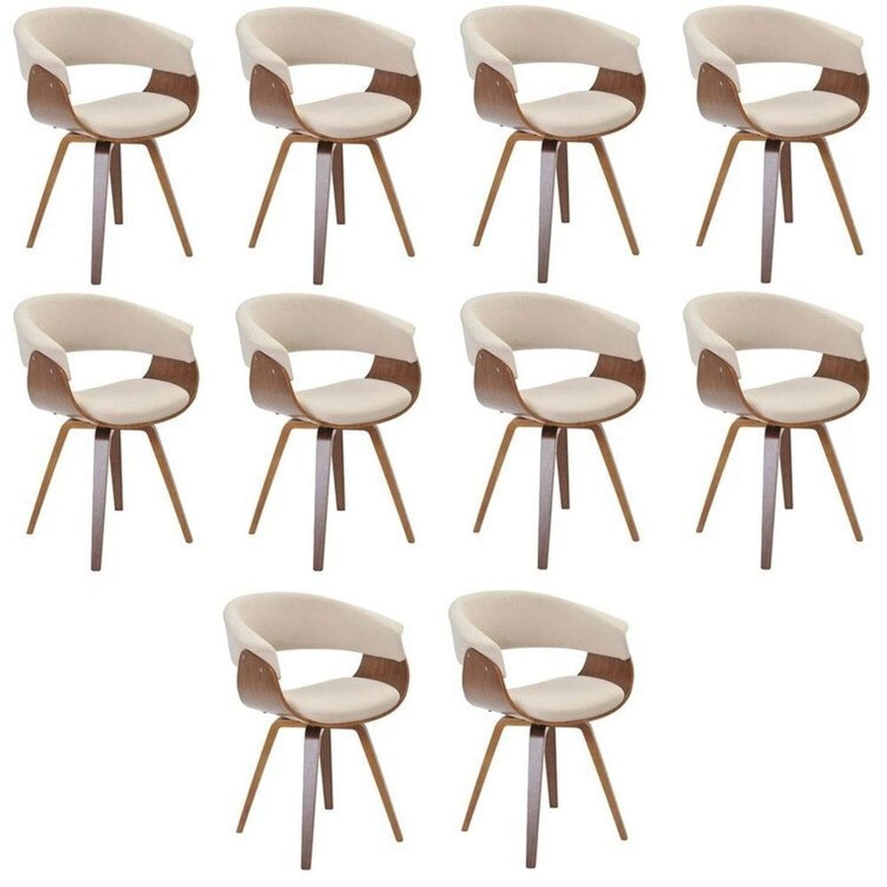 Conjunto com 10 Caderias para Sala de Jantar Betina Creme