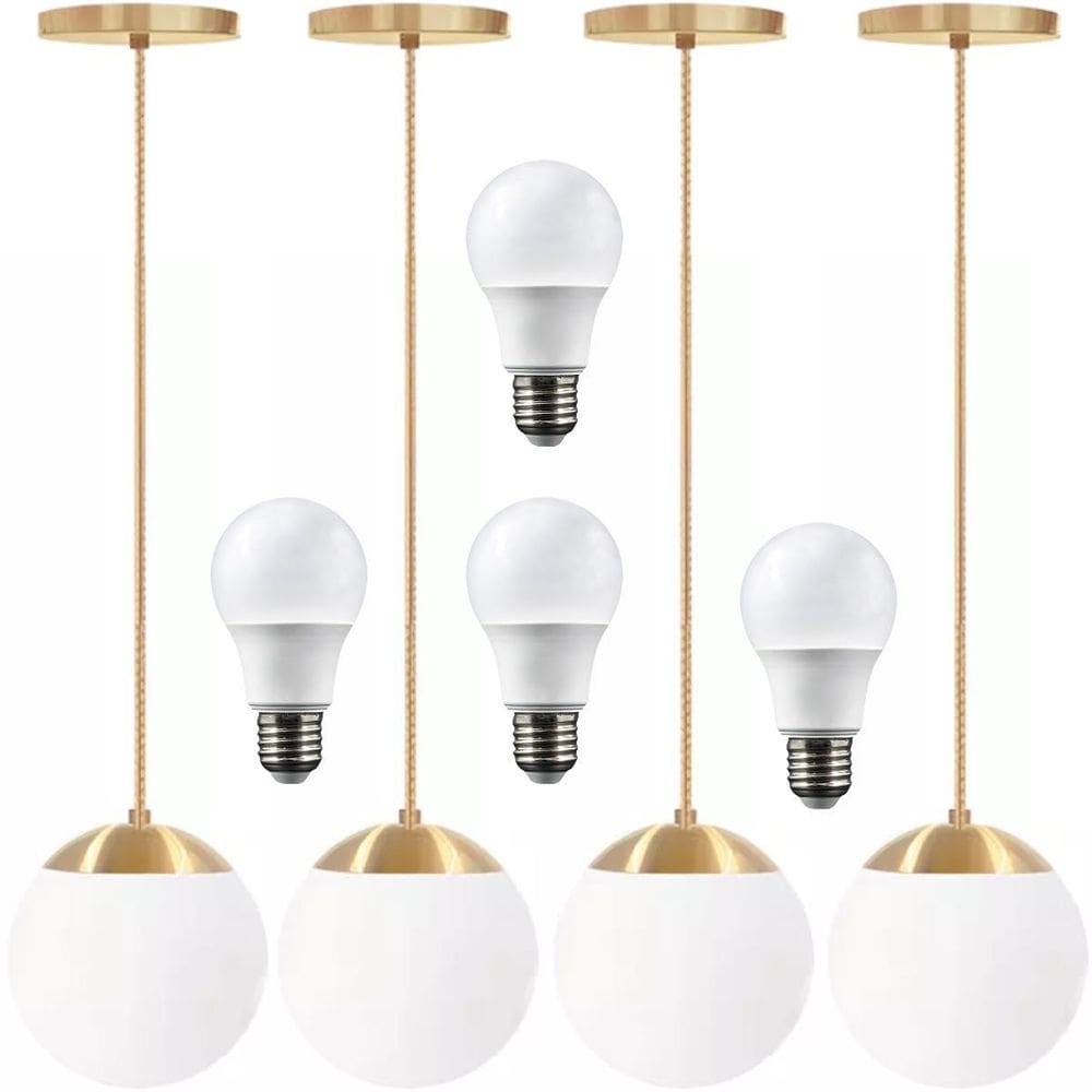 4 X Luminárias Lustre Pendente 215Cm Jabuticaba Globo Vidro