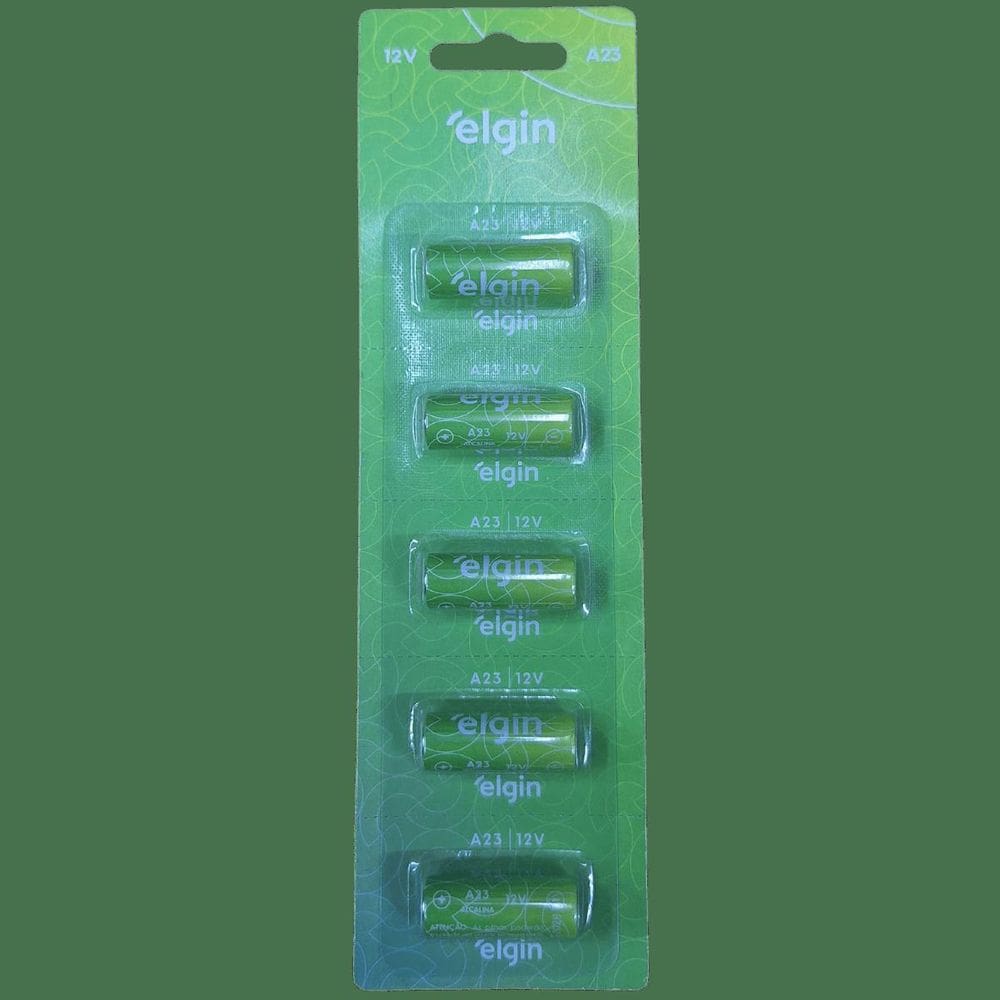 5 Pilha Bateria 23A 12V Alcalina Elgin P/Portão Alarme