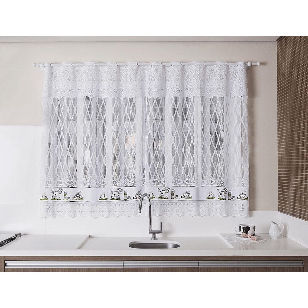 Cortina Linha Valencia Com Estampa De Vaquinhas 200Cm X 120C