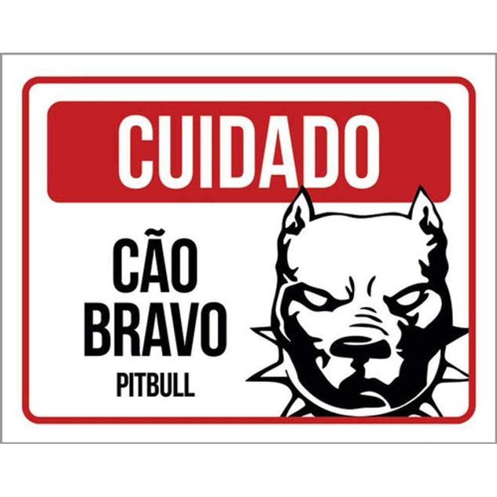 Kit 3 Placas Cuidado Cão Bravo Pitbull