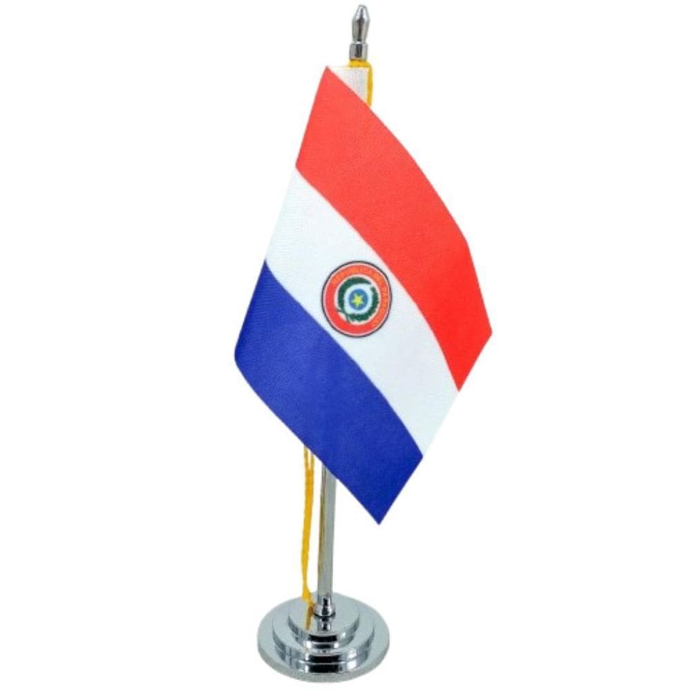 Mini Bandeira De Mesa Paraguai Com 8Cm X 5,5Cm E 15Cm Mastro
