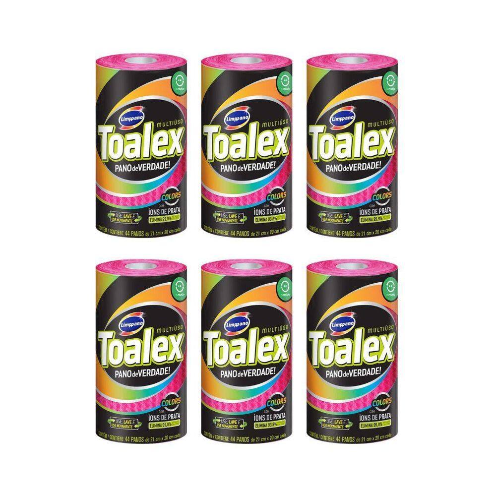Pano Multiuso Toalex Reutilizavel Rosa Com 44Un-Kit Com 6Un