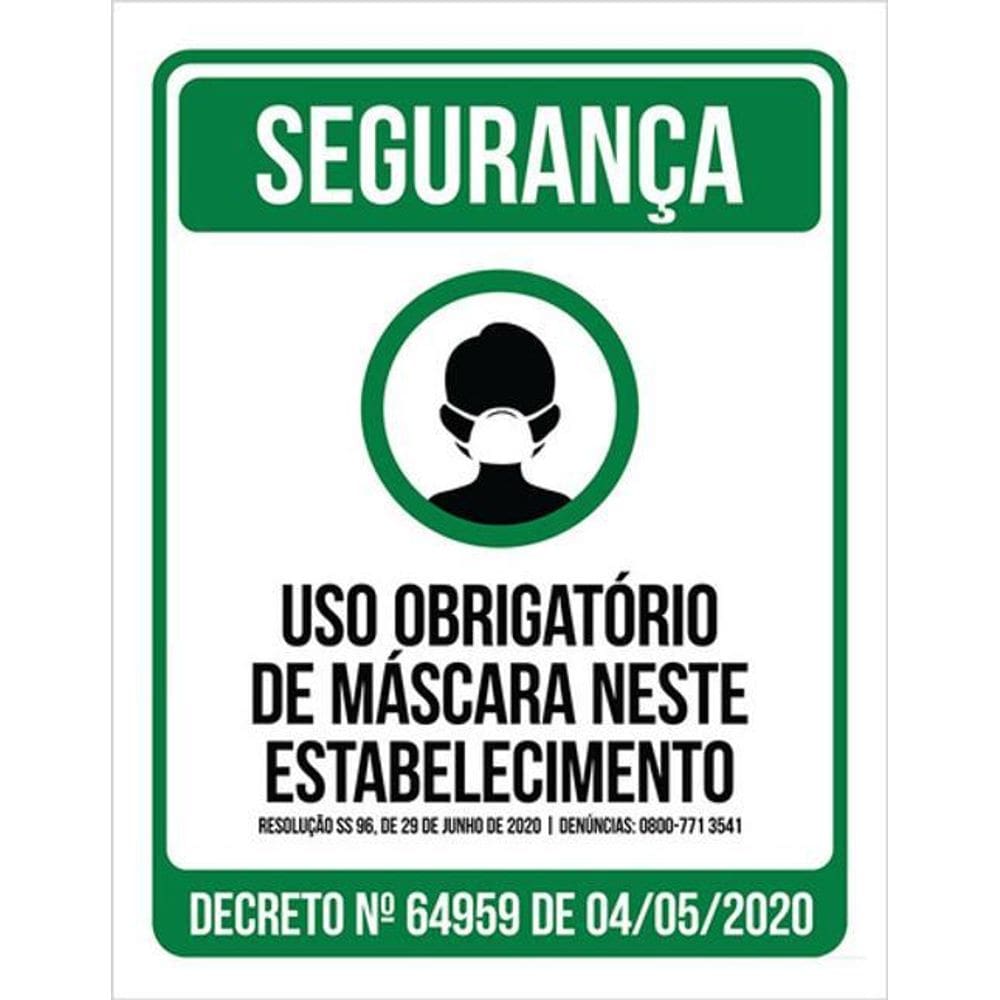 Kit 3 Placas Verde Uso Obrigatório Máscara Estabelecimento