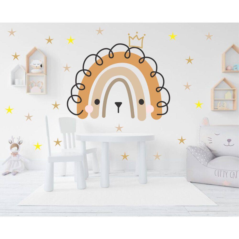Adesivo De Parede Infantil Arco Iris Leãozinho E Estrelas
