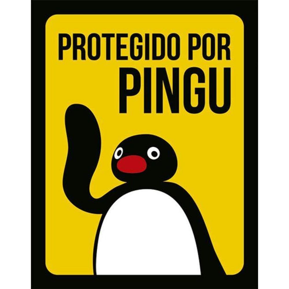 Kit 3 Placas Sinalização - Protegido Por Pingu