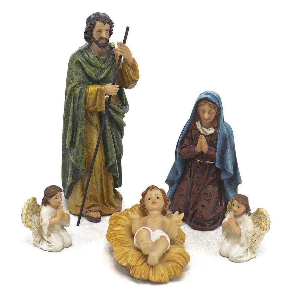 Imagem Sagrada Familia Importada Resina 5 Peças 18 Cm