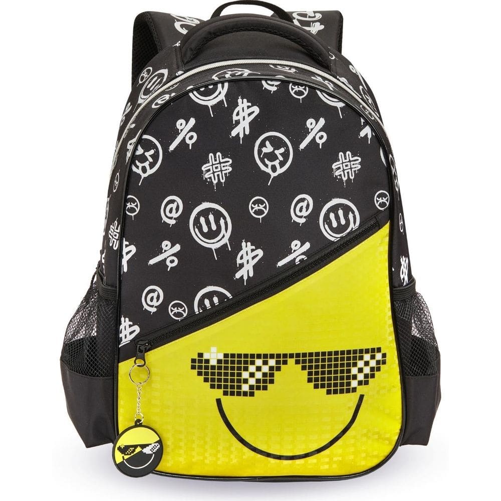 Mochila Costas Infantil Escolar Menino Grande Emoji Oculos