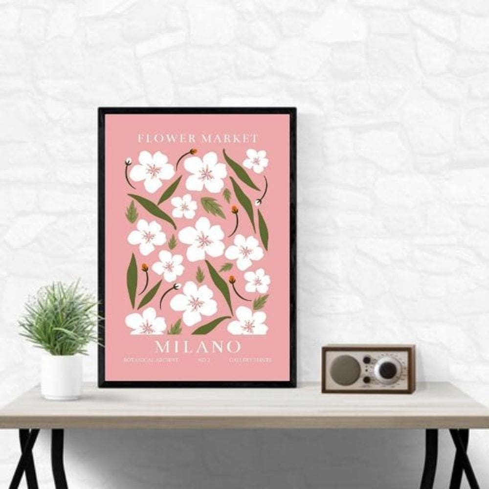 Quadro Flower Market Milão Rosa 24X18Cm - Com Vidro