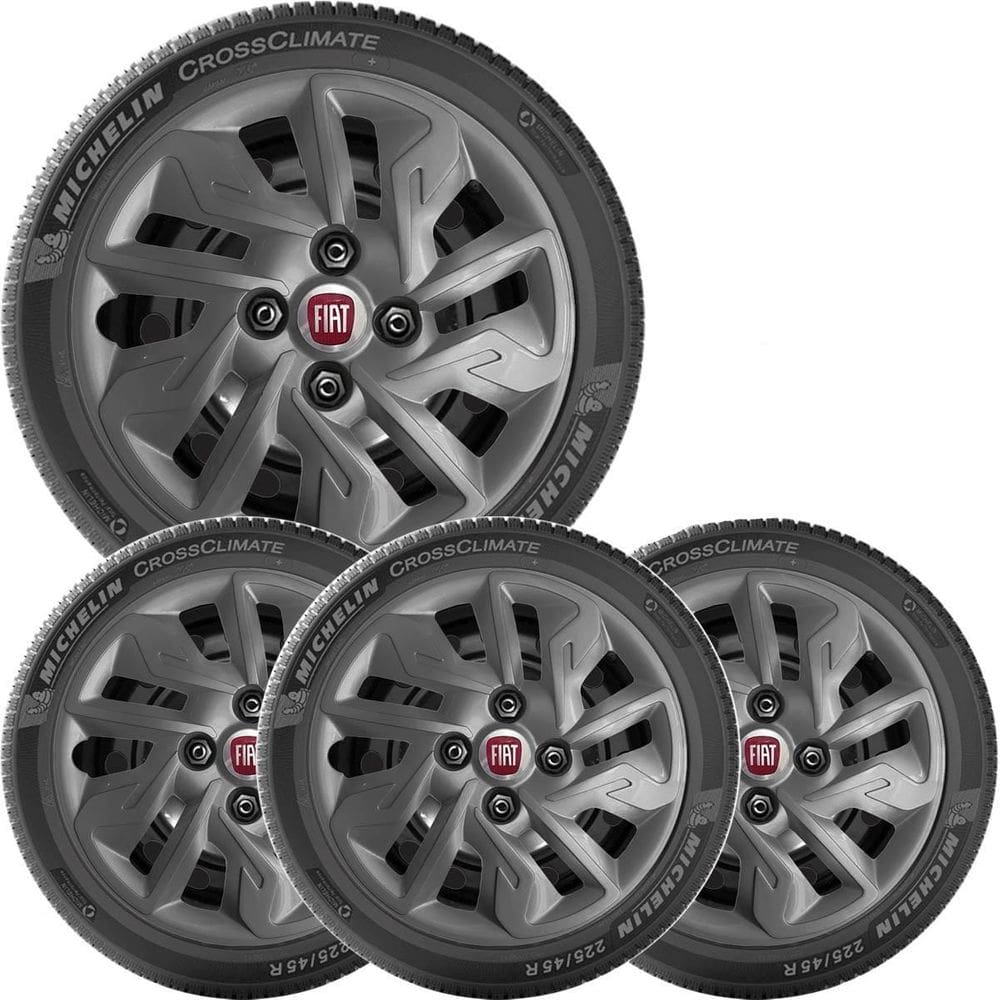 4X Calota Fiat Argo Aro 14 Grafite Emblema 292Cb
