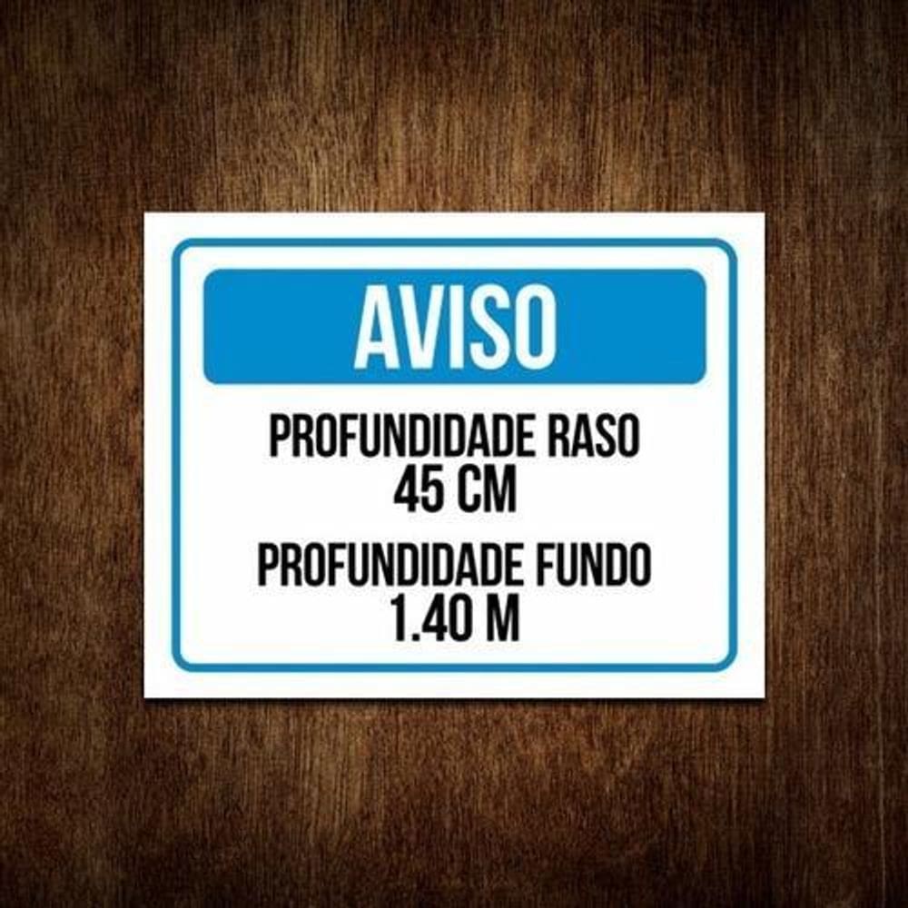 Placa Aviso - Profundidade Piscina Raso E Fundo 36X46