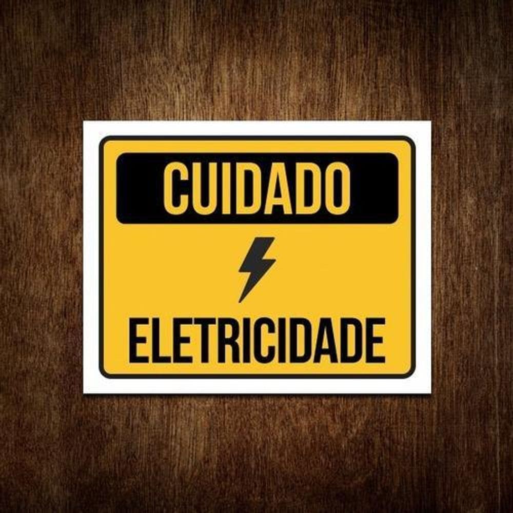 Placa De Sinalização Amarela Cuidado Eletricidade 36X46