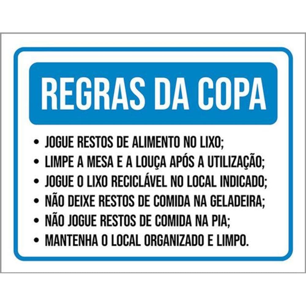 Kit 3 Placas Sinalização - Regras Da Copa Azul