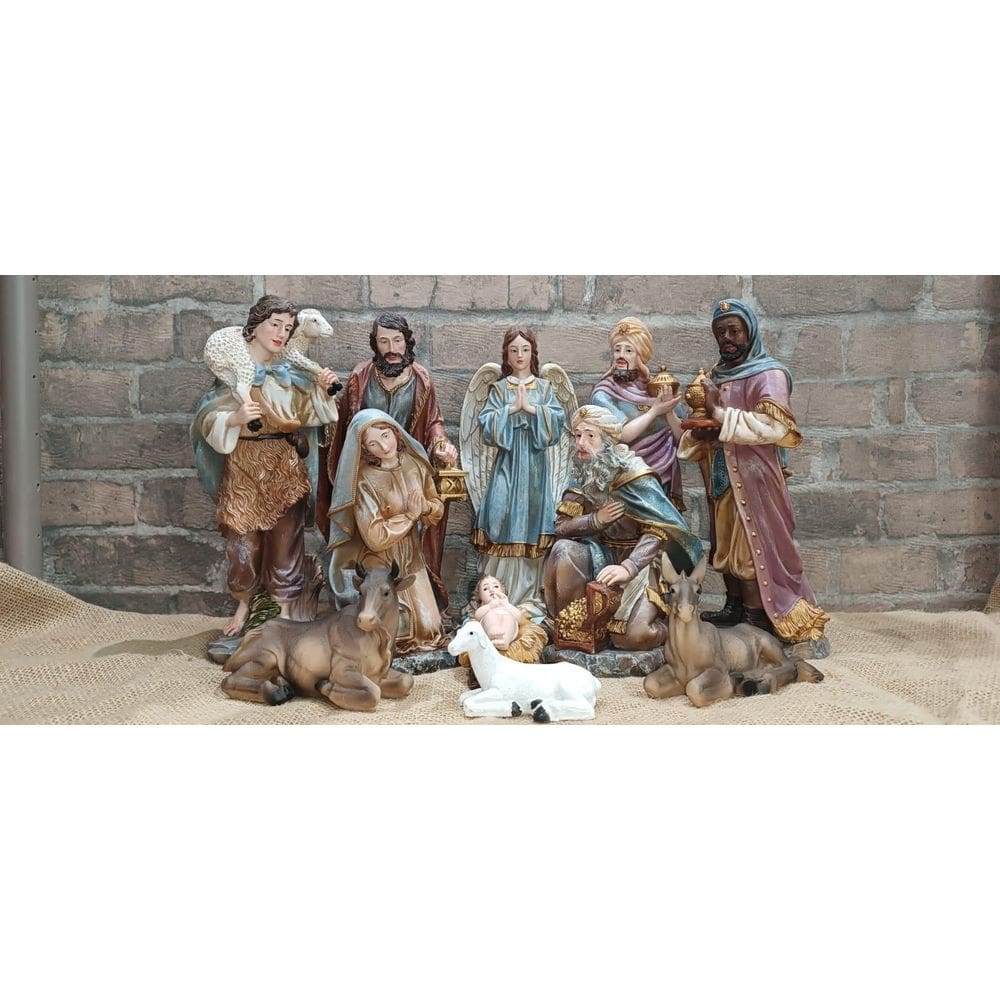 Presépio De Natal Rustico Azul De Resina 30Cm 11 Peças