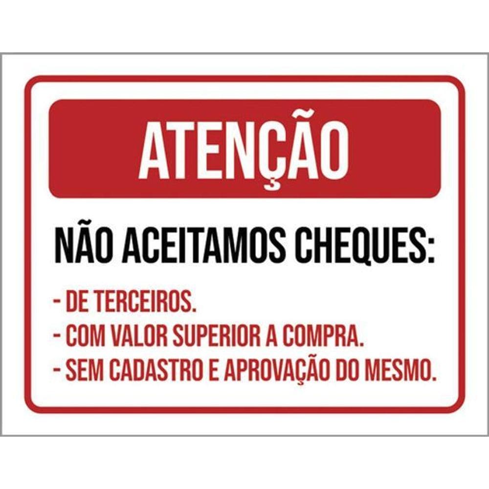 Kit 3 Placas Atenção Não Aceitamos Cheques Terceiros
