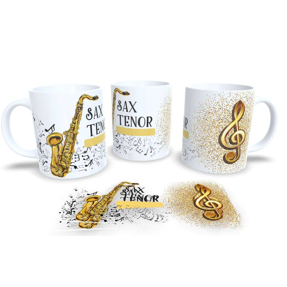 Caneca Branca de Porcelana Personalizada Coleção Instrumentos Musicais