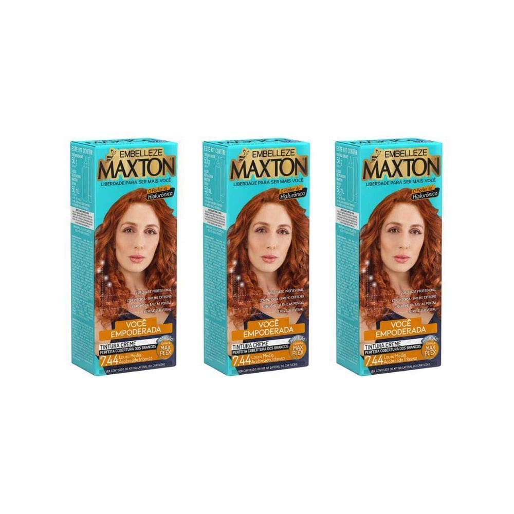 Coloraçao Maxton 7.44 Louro Medio Acobreado-Kit C/3Un
