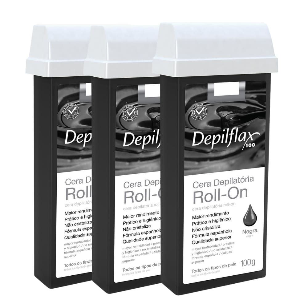 Kit Cera Refil Roll On Depilflax Negra 100g 3UN