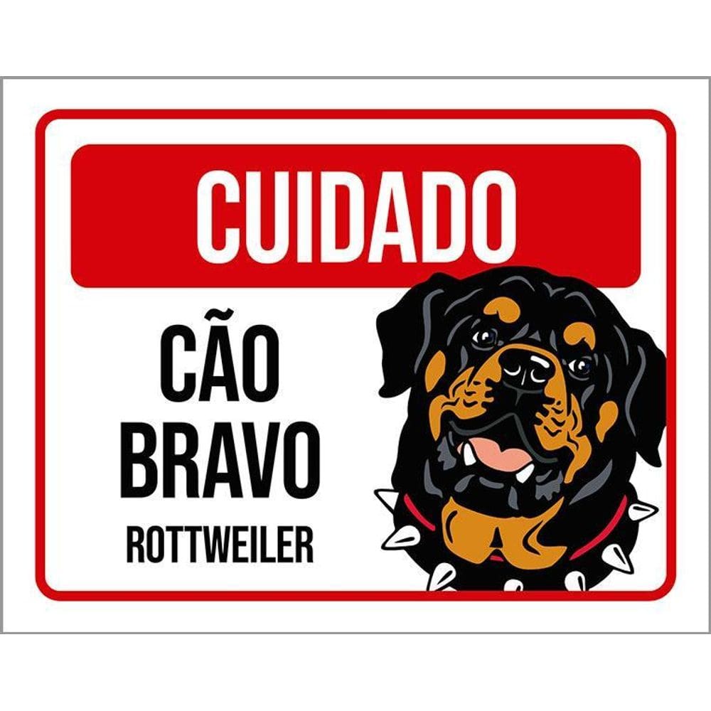 Kit 3 Placas Cuidado Cão Cachorro Bravo Rottweiler