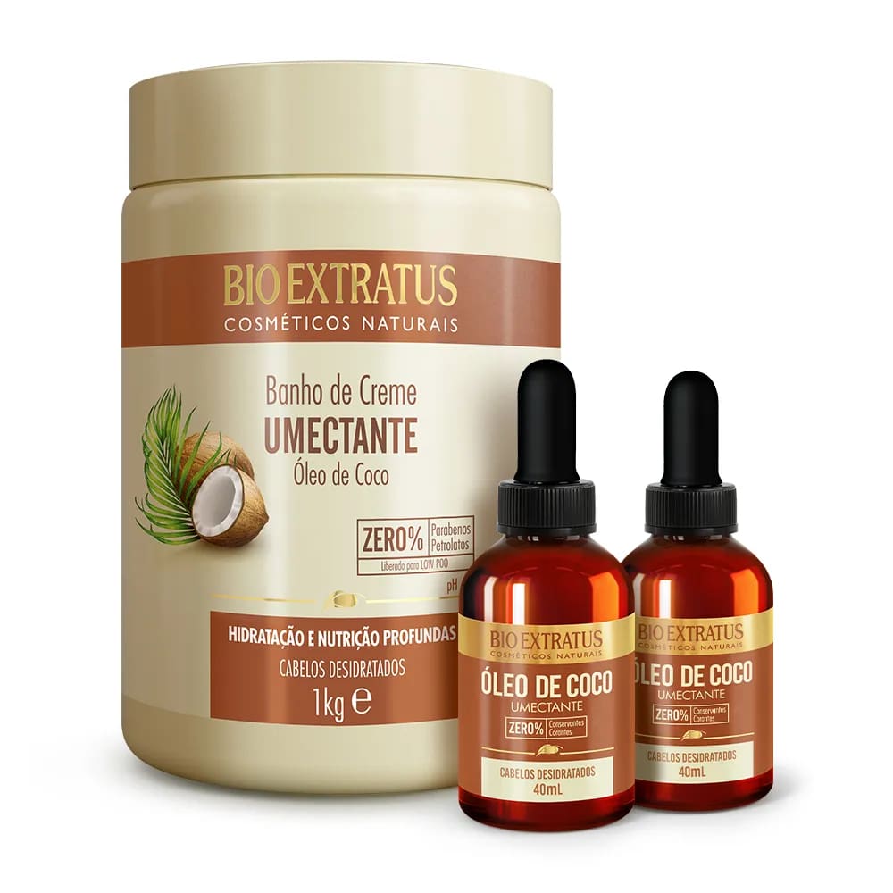 Kit Bio Extratus Umectante Banho de Creme 1Kg + Óleo de Coco