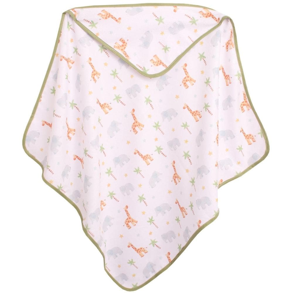 Toalha Para Bebê 70Cm X 70Cm De Banho Com Capuz Safari Verde