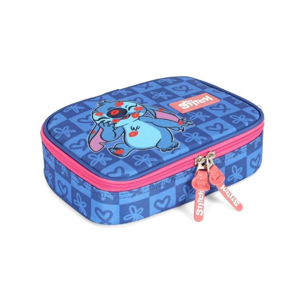 Estojo Box Azul Escolar Organizador Stitch Disney Classics