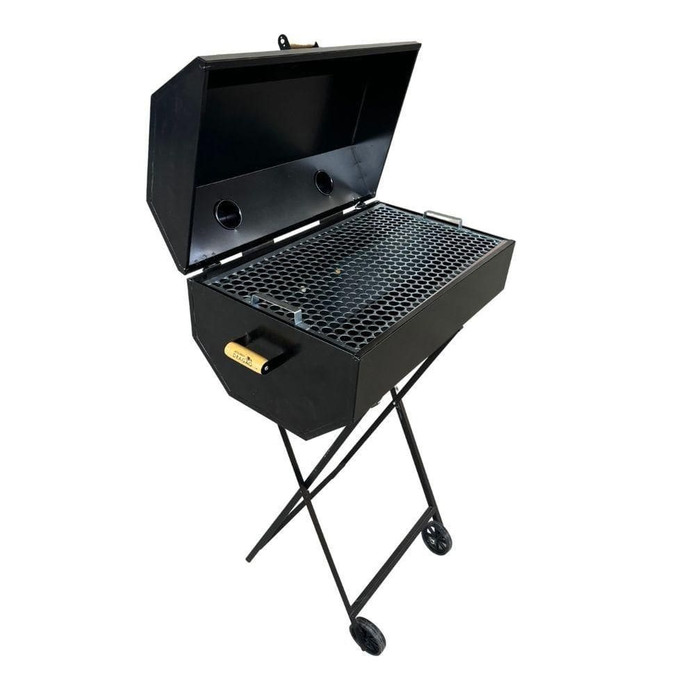 Churrasqueira A Bafo Grill Extra Grande Premium A Carvão Com Suporte Preto