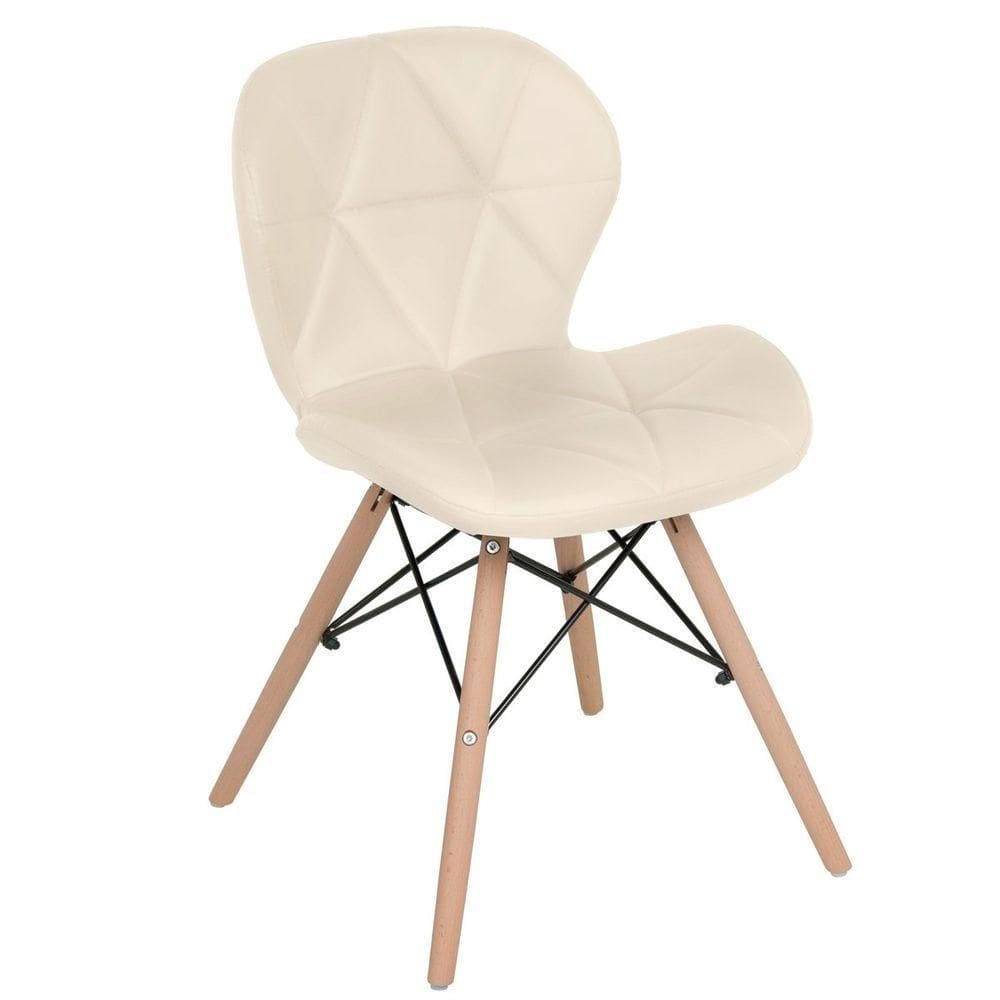 Cadeira Estofada Charles Eames Eiffel Slim Wood Confort Creme