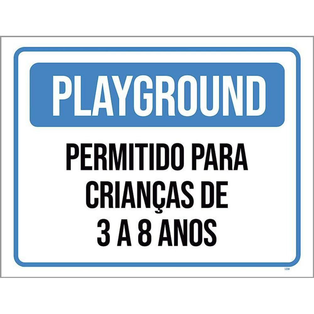 Placa Playground Permitido Crianças 3 A 8 Anos 36X46