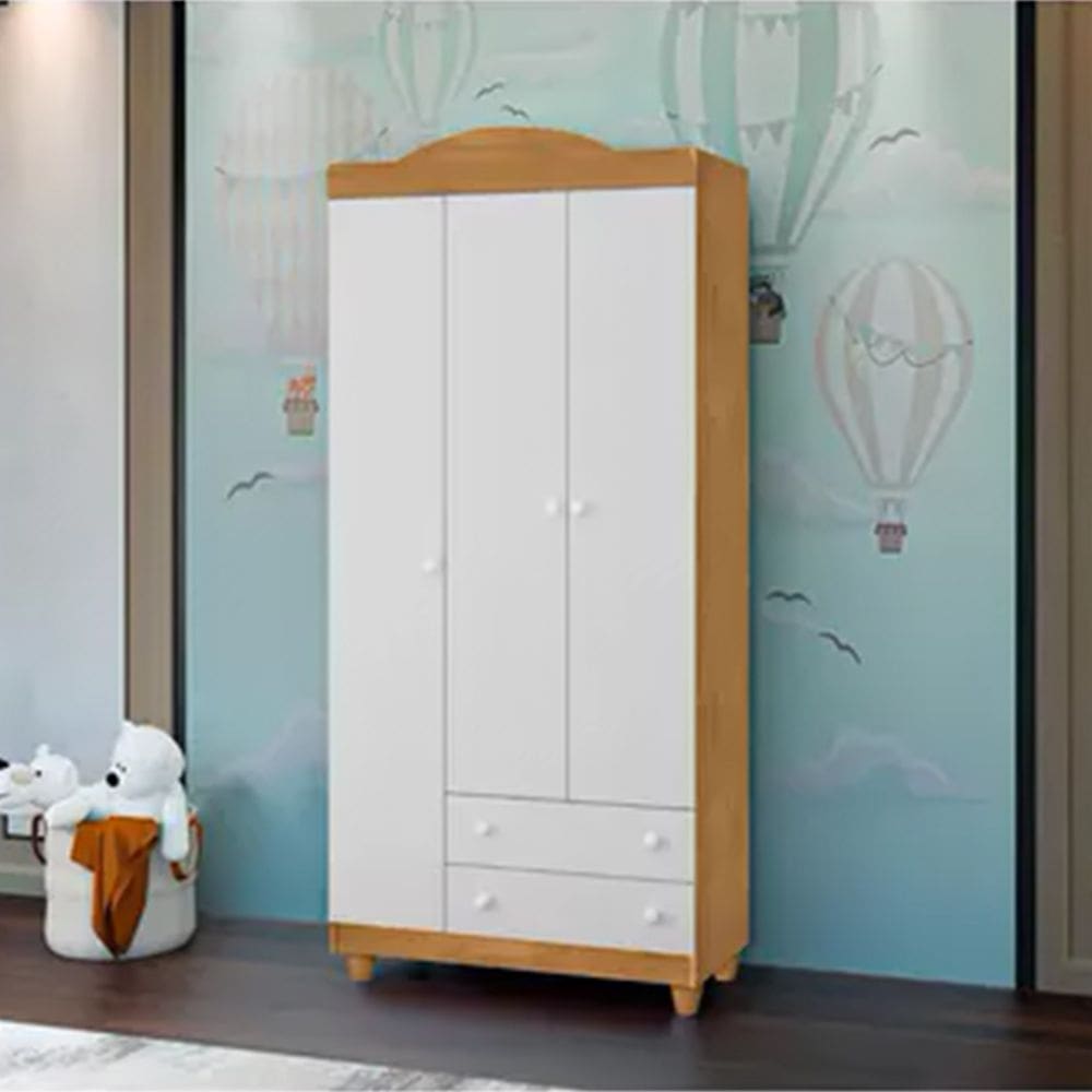 Guarda Roupa Lara 3 Portas E 2 Gavetas Em Mdf Nature / Branco