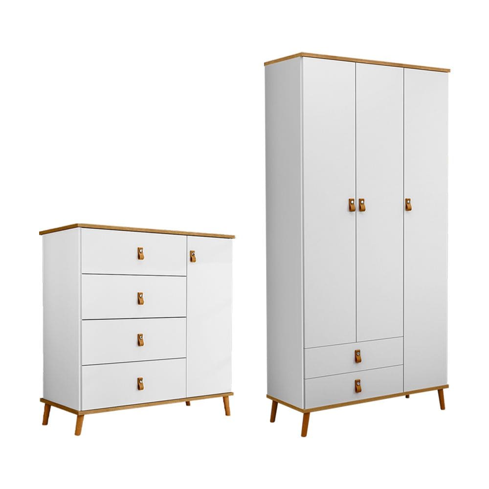 Conjunto Jujuba Roupeiro E Comoda Em Mdf Nature / Branco