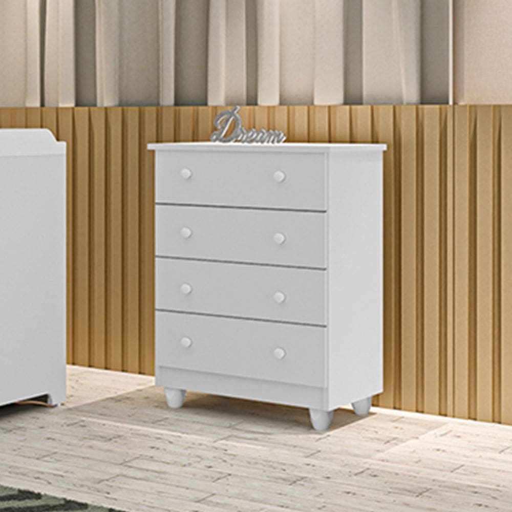 Comoda Lara 4 Gavetas Em Mdf Branco