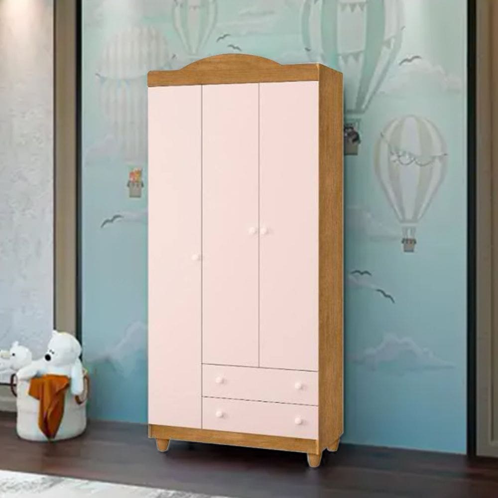 Guarda Roupa Lara 3 Portas E 2 Gavetas Em Mdf Nature / Rose