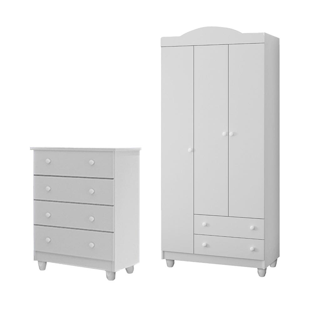 Conjunto Comoda Lara E Guarda Roupa Lara Em Mdf Branco