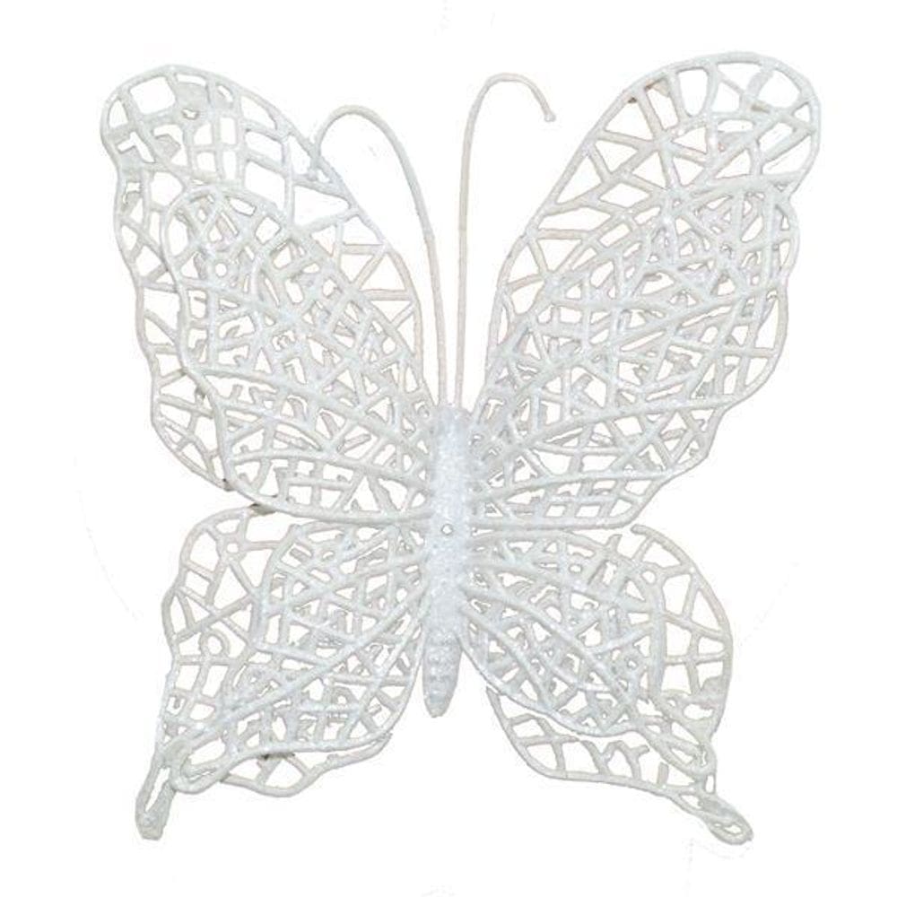 Enfeite De Natal Borboleta Prata Arvore/Mesa/Porta 15Cm