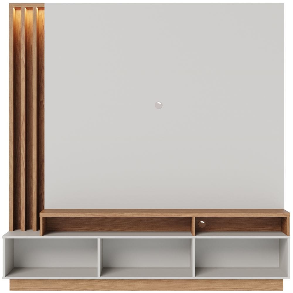 Estante Painel Para TV 65 Pol com LED Alencar C04 Off White Matte Freijó - Lyam Decor