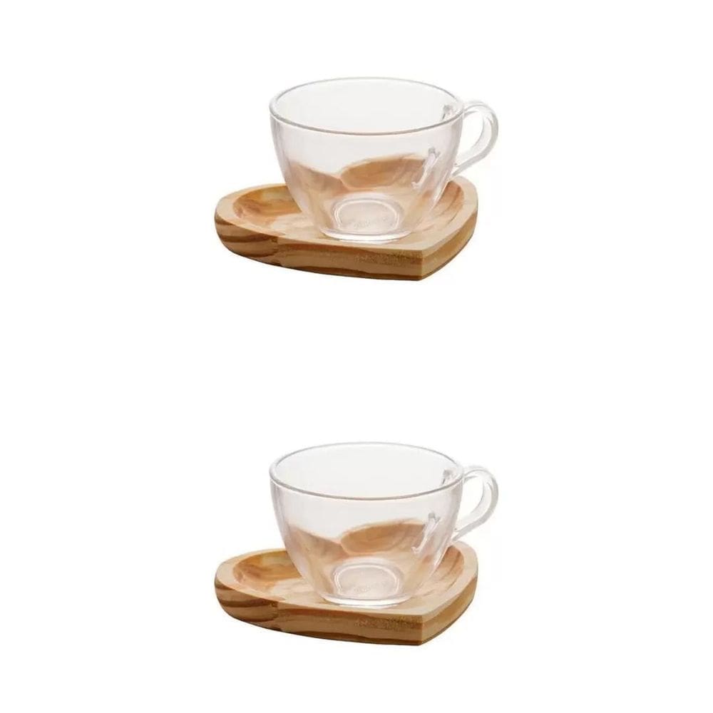 Cj 2 Xicaras Com Pires Madeira 13467