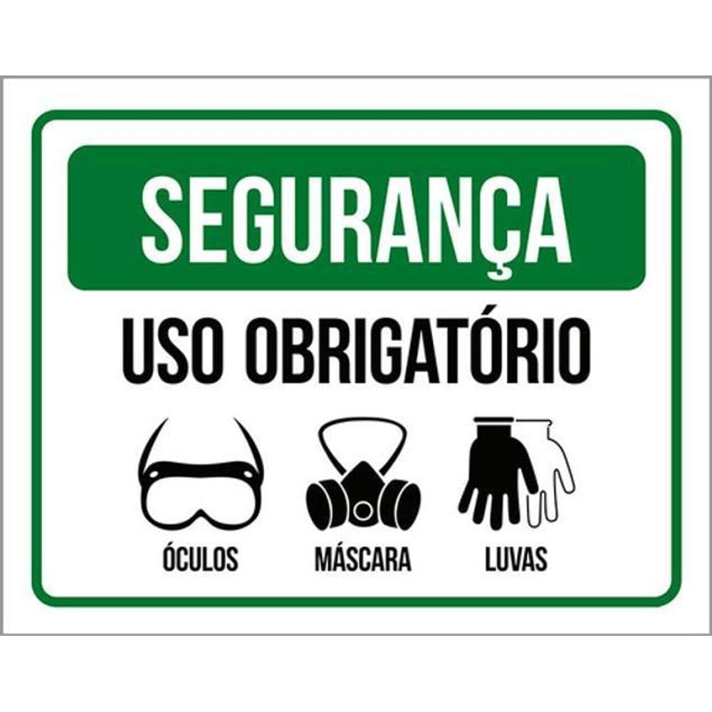 Kit 3 Placas Segurança Uso Obrigatório Óculos Máscara Luva