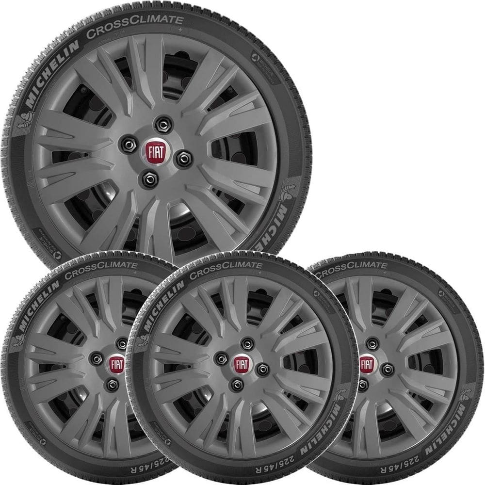 4X Calota Fiat Argo Uno Palio Aro 14 Grafite Emblema 221Cb