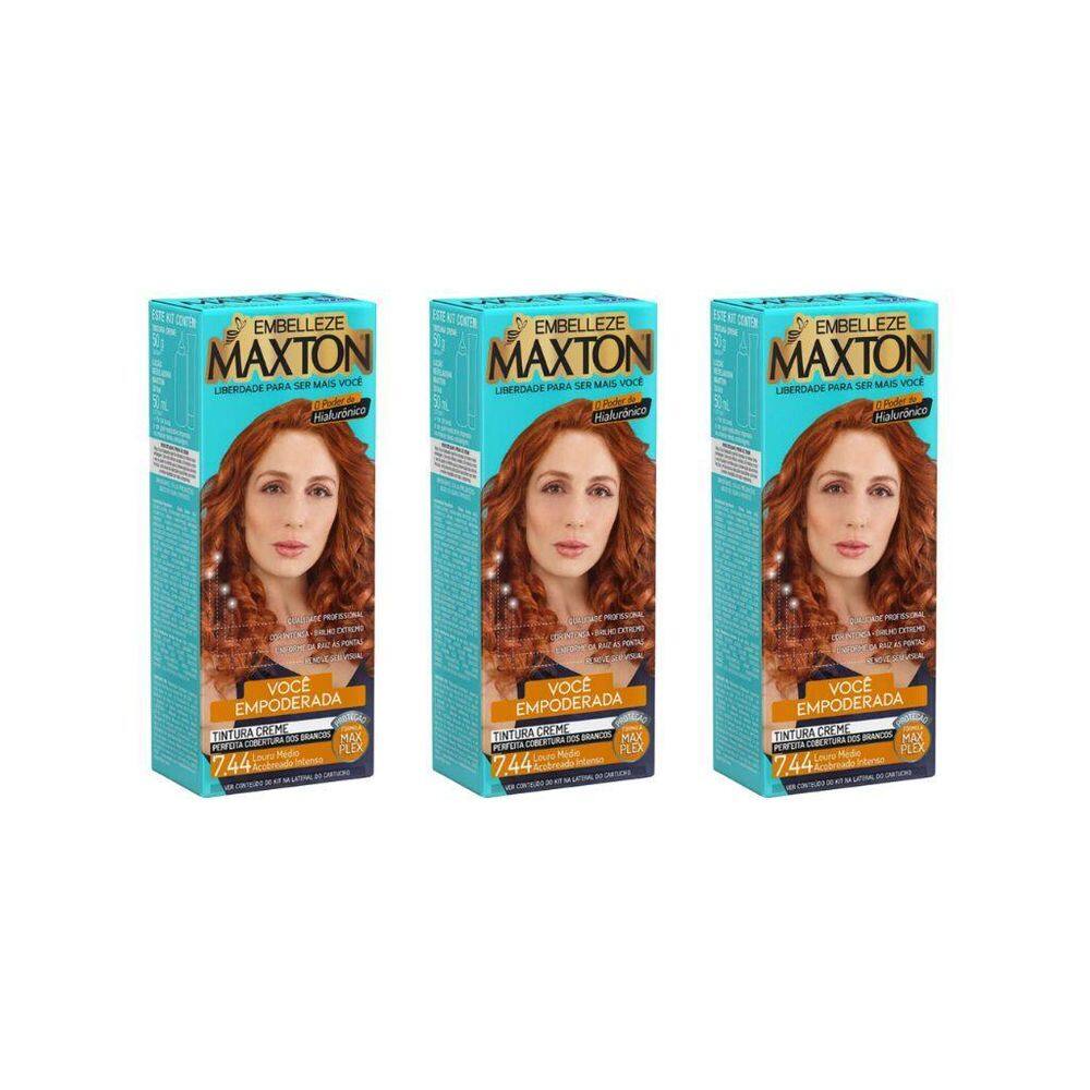 Coloraçao Maxton 7.44 Louro Medio Acobreado-Kit C/3Un