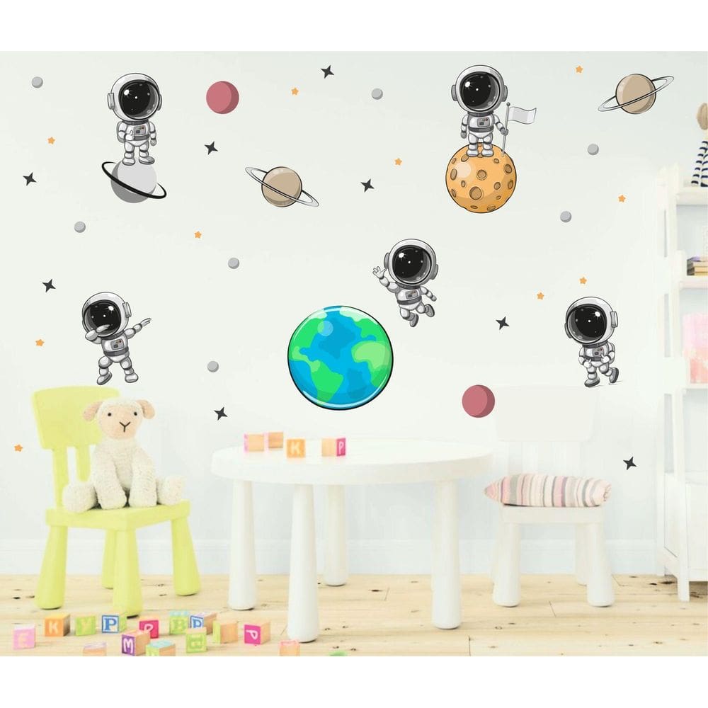 Adesivo Infantil Astronauta Cute E Planetas