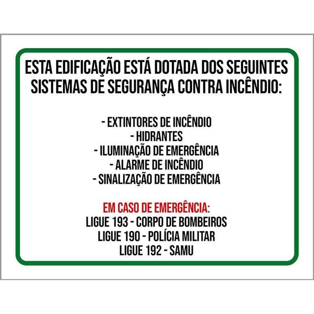 Kit 3 Placas Edificação Sistema Segurança Contra Incêndio
