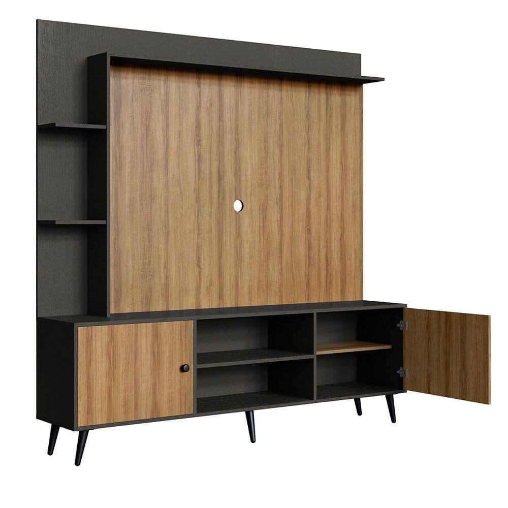 Rack Com Painel Para Tv Retrô 2040 Até 50 Polegadas Quiditá Montana Com Grafite