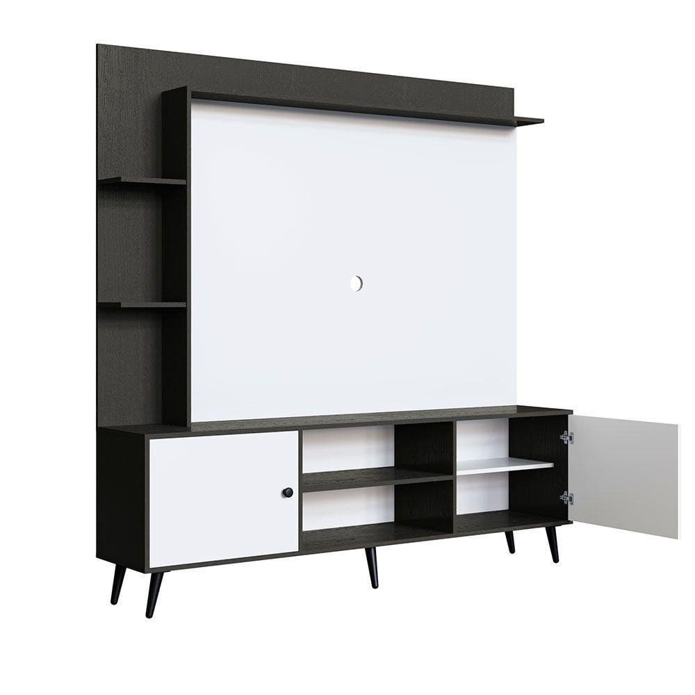 Rack Com Painel Para Tv Retrô 2040 Até 50 Polegadas Quiditá Branco Com Grafite