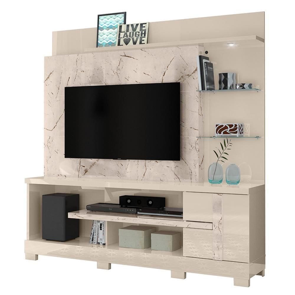 Estante Home Theater Alan Calacata Off White Para Tv Até 55 Com Pés - Madetec Calacata Off White
